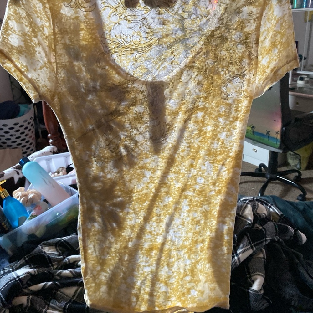 Miss Me Yellow Patterned Short Sleeve Top
